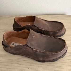 OluKai Men's Brown Moloa Leather Slip-Ons